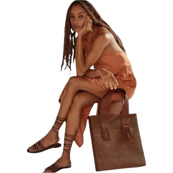 Anthropologie Cloth & Stone Burnt Orange Halter Linen Maxi Dress Size S NWT - Picture 3 of 12